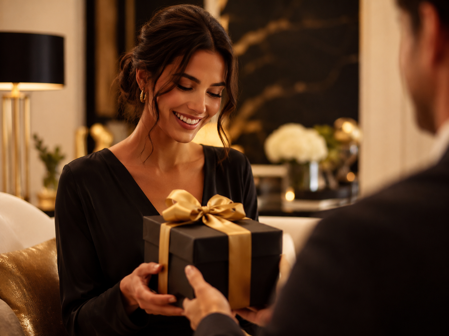 Recipient receiving a gift
